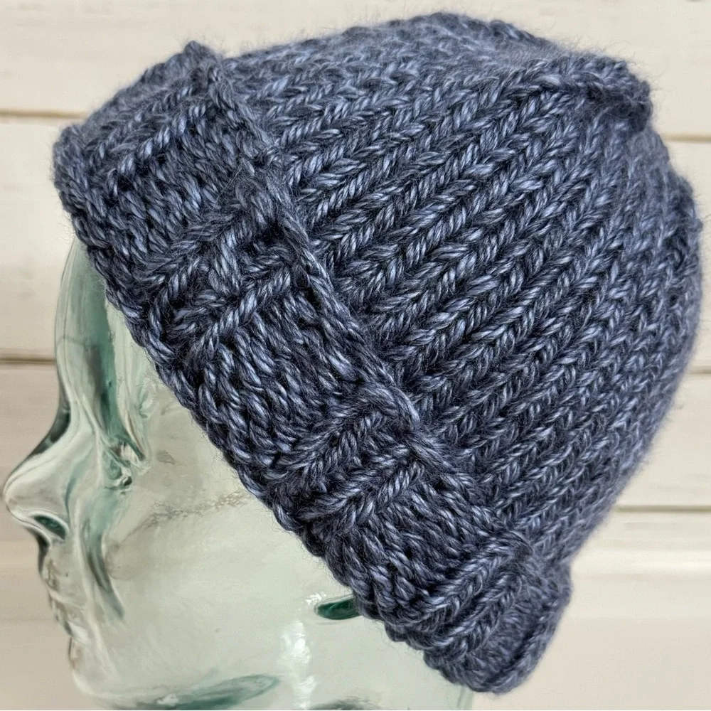 Hand-Knit Blue Beanie